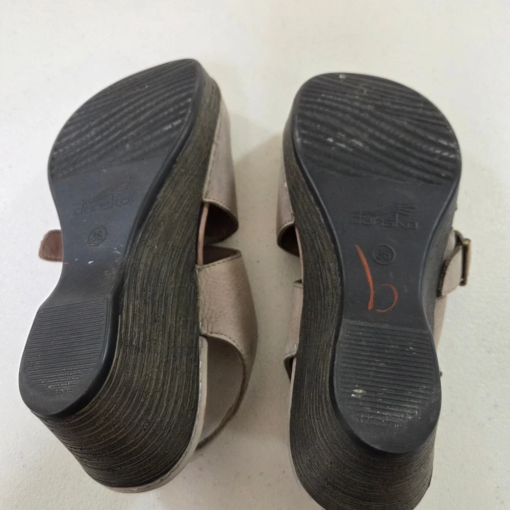 Dansko Taupe Leather Slingback‎ Wedge Clogs Buckle Strap Shoes Womens 36